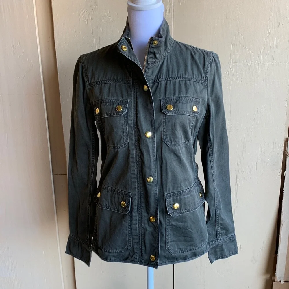 J. Crew Olive Green Utility Jacket with Gold Buttons